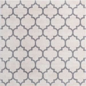 Beige and Gray 6' 1 x 6' 1 Trellis Square Area Rug