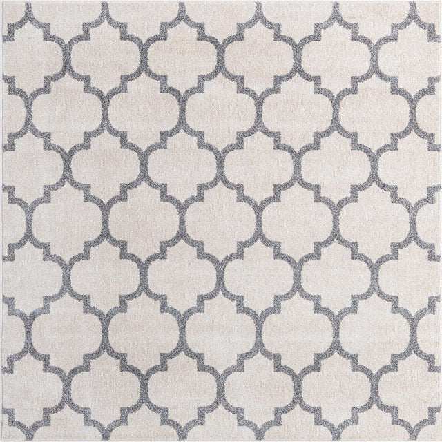 Beige and Gray 6' 1 x 6' 1 Trellis Square Area Rug