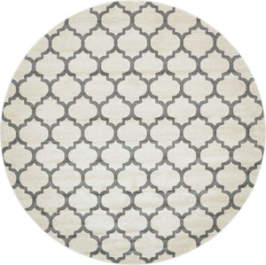 Beige and Gray 10' x 10' Trellis Round Area Rug