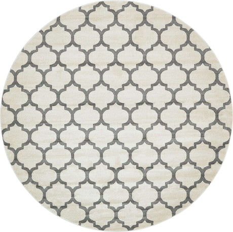 Beige and Gray 10' x 10' Trellis Round Area Rug