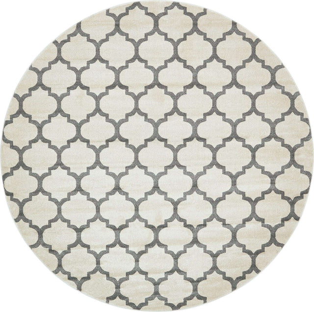 Beige and Gray 10' x 10' Trellis Round Area Rug
