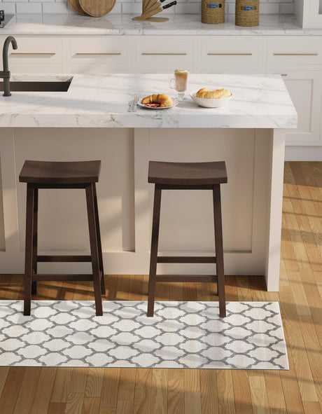 Beige and Gray 2' 7 x 16' 5 Trellis Runner Area Rug Geometric Modern Unique Durable Easy Clean Carpet for Contemporary Interior Design for Sale at Rug Engine