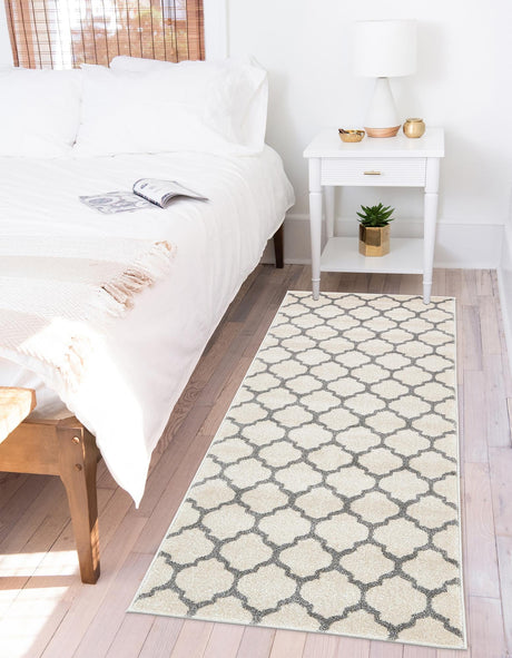 Beige and Gray 2' 7 x 16' 5 Trellis Runner Area Rug Geometric Modern Unique Durable Easy Clean Carpet for Contemporary Interior Design for Sale at Rug Engine