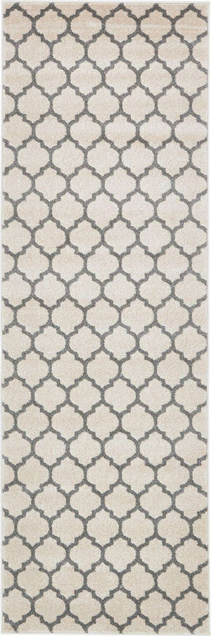Beige and Gray 2' 7 x 8' Trellis Runner Area Rug