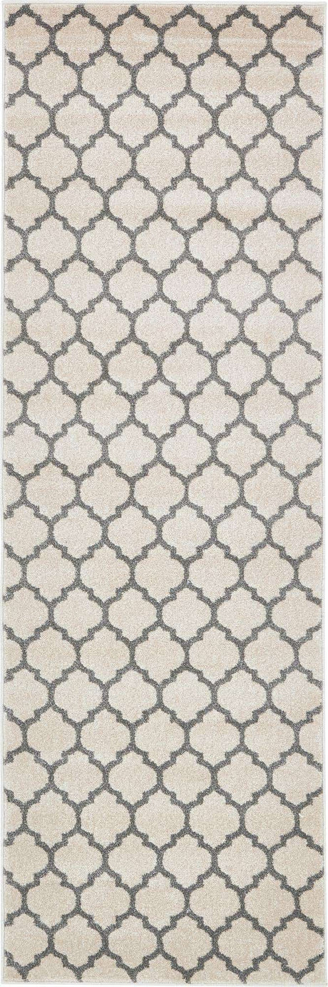 Beige and Gray 2' 7 x 8' Trellis Runner Area Rug