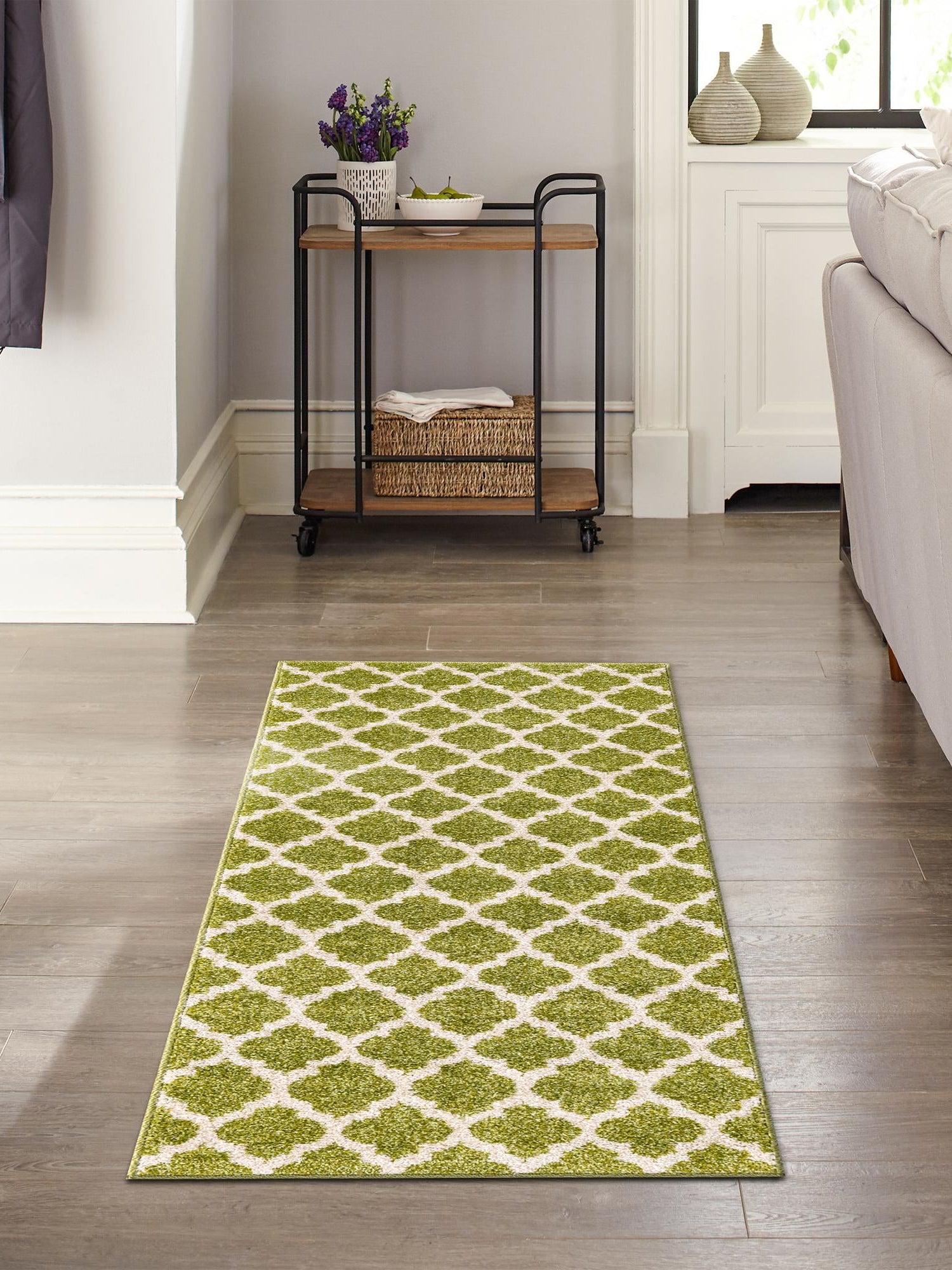 Light Green 2' 7 x 8' Trellis Runner Area Rug