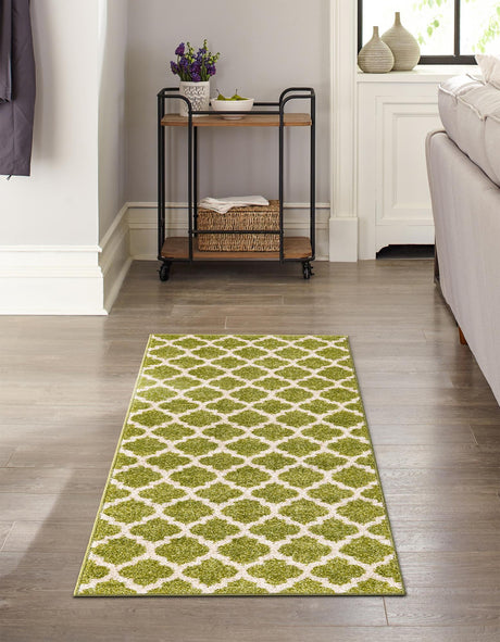 Light Green 2' 7 x 8' Trellis Runner Area Rug Geometric Modern Unique Durable Easy Clean Carpet for Contemporary Interior Design for Sale at Rug Engine