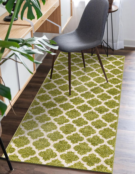 Light Green 2' 7 x 8' Trellis Runner Area Rug Geometric Modern Unique Durable Easy Clean Carpet for Contemporary Interior Design for Sale at Rug Engine