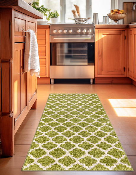 Light Green 2' 7 x 8' Trellis Runner Area Rug Geometric Modern Unique Durable Easy Clean Carpet for Contemporary Interior Design for Sale at Rug Engine