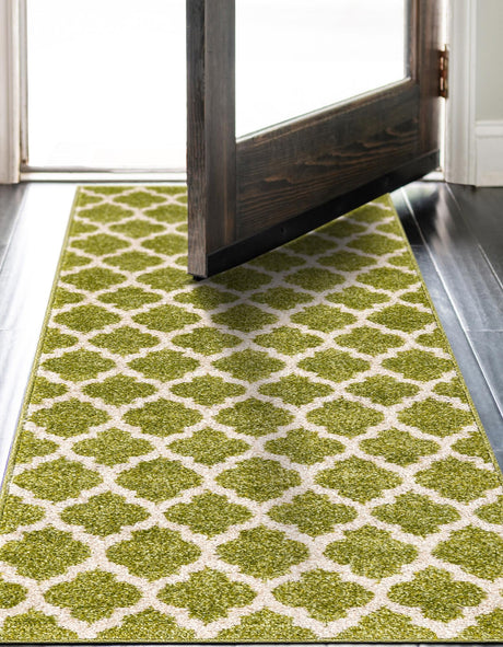 Light Green 2' 7 x 13' 1 Trellis Runner Area Rug Geometric Modern Unique Durable Easy Clean Carpet for Contemporary Interior Design for Sale at Rug Engine