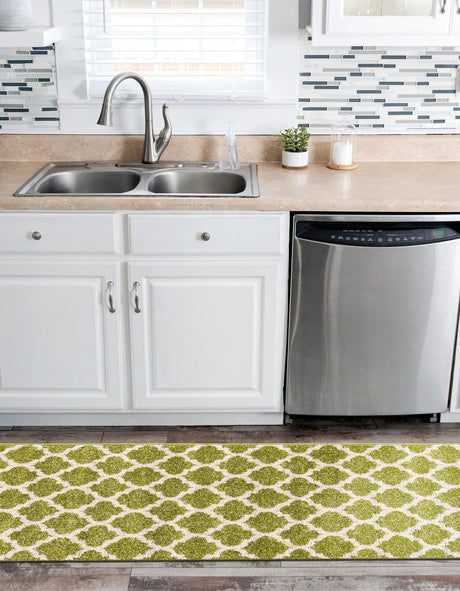 Light Green 2' 7 x 8' Trellis Runner Area Rug Geometric Modern Unique Durable Easy Clean Carpet for Contemporary Interior Design for Sale at Rug Engine