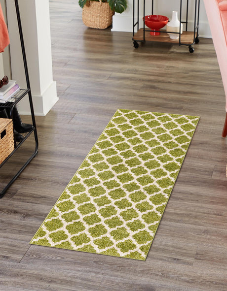 Light Green 2' 7 x 13' 1 Trellis Runner Area Rug Geometric Modern Unique Durable Easy Clean Carpet for Contemporary Interior Design for Sale at Rug Engine