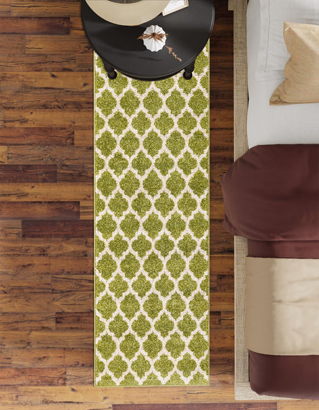 Light Green 2' 7 x 13' 1 Trellis Runner Area Rug Geometric Modern Unique Durable Easy Clean Carpet for Contemporary Interior Design for Sale at Rug Engine