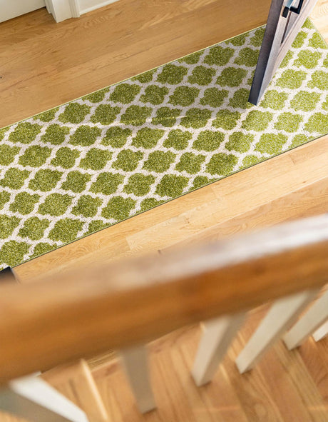 Light Green 2' 7 x 13' 1 Trellis Runner Area Rug Geometric Modern Unique Durable Easy Clean Carpet for Contemporary Interior Design for Sale at Rug Engine
