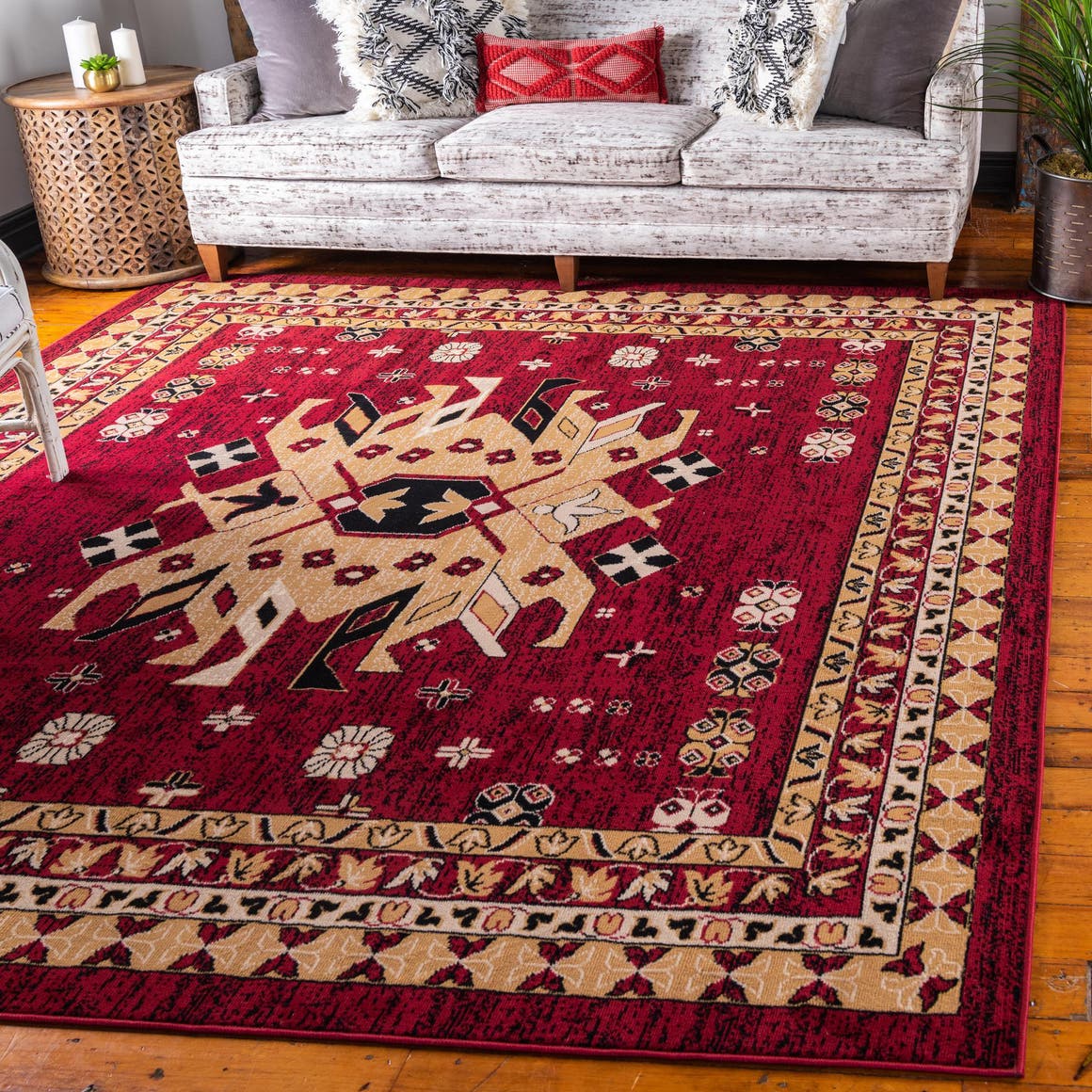 Red 7' 10 x 7' 10 Taftan Square Area Rug Durable 100% Polypropylene Cl ...