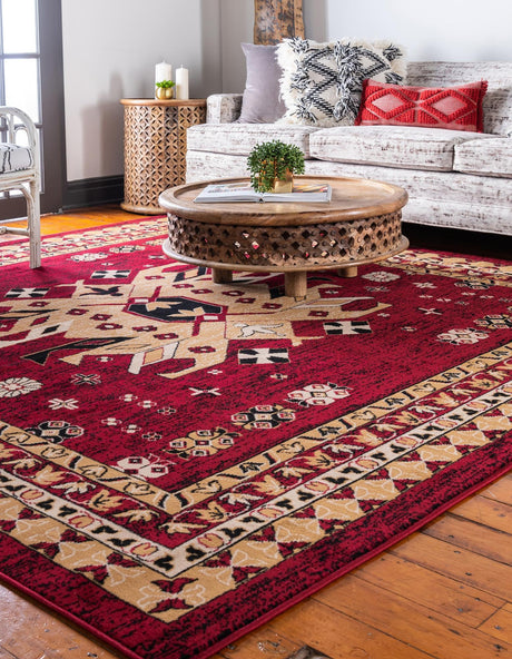 Red 7' 10 x 7' 10 Taftan Square Area Rug Durable 100% Polypropylene Classic Traditional Design Easy Clean Carpet for Home Interiors for Sale at Rug Engine