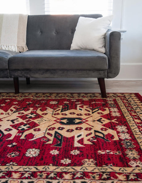 Red 7' 10 x 7' 10 Taftan Square Area Rug Durable 100% Polypropylene Classic Traditional Design Easy Clean Carpet for Home Interiors for Sale at Rug Engine