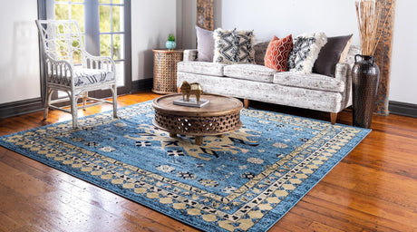 Light Blue 7' 10 x 7' 10 Taftan Square Area Rug Durable 100% Polypropylene Classic Traditional Design Easy Clean Carpet for Home Interiors for Sale at Rug Engine