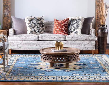 Light Blue 7' 10 x 7' 10 Taftan Square Area Rug Durable 100% Polypropylene Classic Traditional Design Easy Clean Carpet for Home Interiors for Sale at Rug Engine
