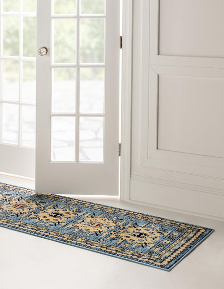 Light Blue 2' 7 x 10' Taftan Runner Area Rug Durable 100% Polypropylene Classic Traditional Design Easy Clean Carpet for Home Interiors for Sale at Rug Engine