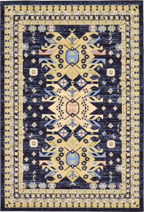 Navy Blue 6' 1 x 9' Taftan Rectangle Area Rug