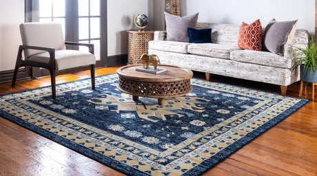 Navy Blue 7' 10 x 7' 10 Taftan Square Area Rug Durable 100% Polypropylene Classic Traditional Design Easy Clean Carpet for Home Interiors for Sale at Rug Engine