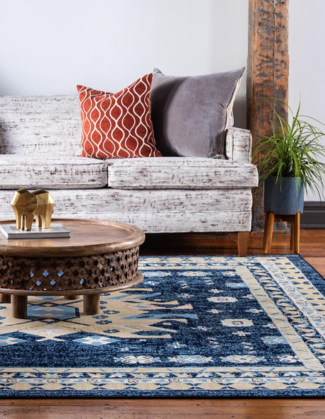 Navy Blue 7' 10 x 7' 10 Taftan Square Area Rug Durable 100% Polypropylene Classic Traditional Design Easy Clean Carpet for Home Interiors for Sale at Rug Engine