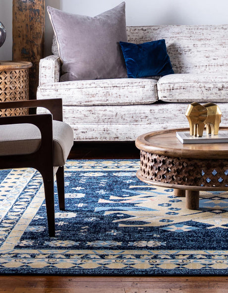 Navy Blue 7' 10 x 7' 10 Taftan Square Area Rug Durable 100% Polypropylene Classic Traditional Design Easy Clean Carpet for Home Interiors for Sale at Rug Engine