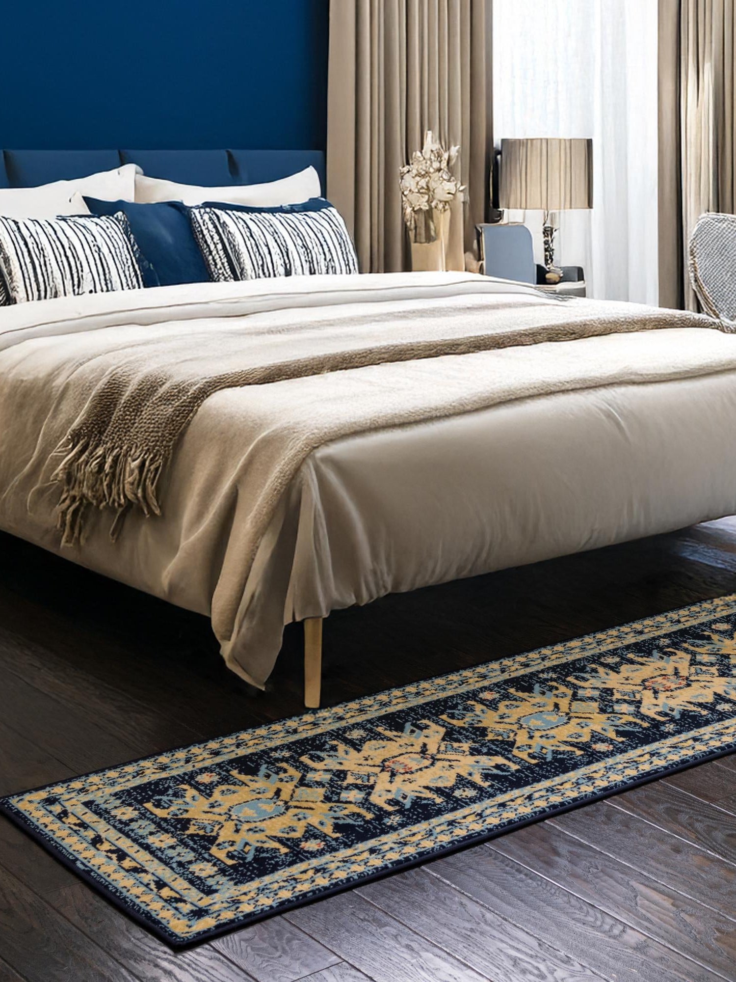 Navy Blue 3' 1 x 16' 5 Taftan Runner Area Rug