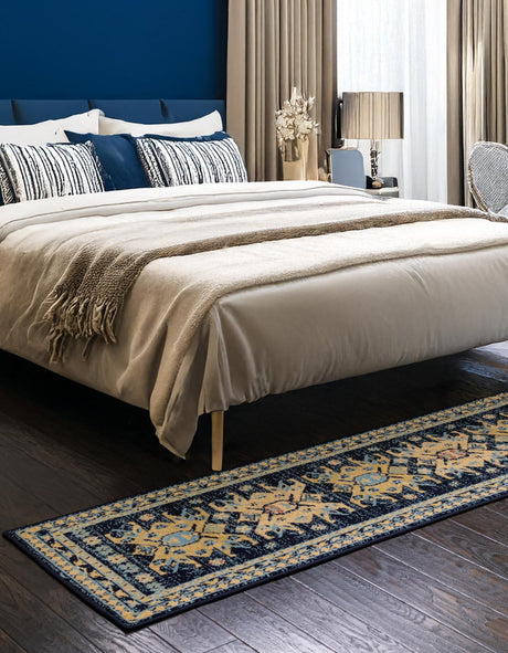 Navy Blue 3' 1 x 16' 5 Taftan Runner Area Rug Durable 100% Polypropylene Classic Traditional Design Easy Clean Carpet for Home Interiors for Sale at Rug Engine