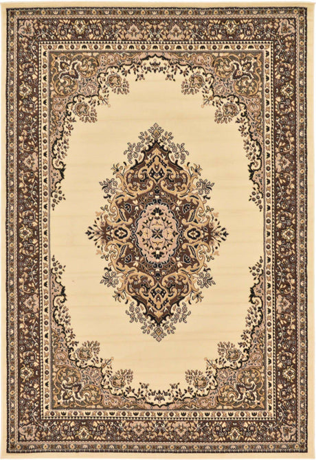 Ivory 6' 1 x 9' Reza Rectangle Area Rug 100% Polypropylene Easy Clean Traditional Motif Classic Carpet for Home Interiors for Sale at Rug Engine
