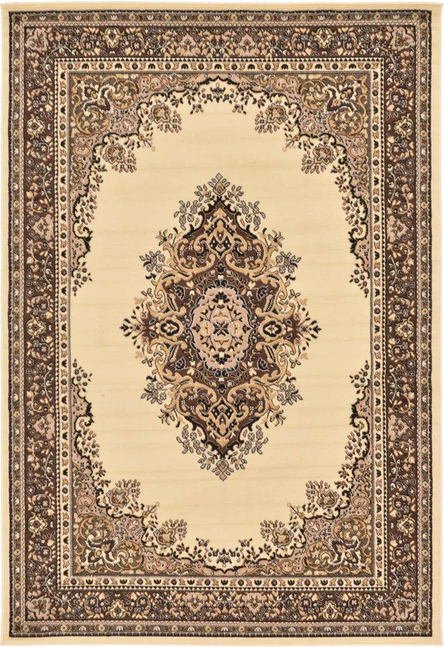Ivory 6' 1 x 9' Reza Rectangle Area Rug 100% Polypropylene Easy Clean Traditional Motif Classic Carpet for Home Interiors for Sale at Rug Engine