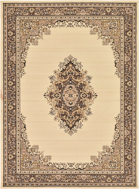 Ivory 7' 1 x 10' Reza Rectangle Area Rug 100% Polypropylene Easy Clean Traditional Motif Classic Carpet for Home Interiors for Sale at Rug Engine