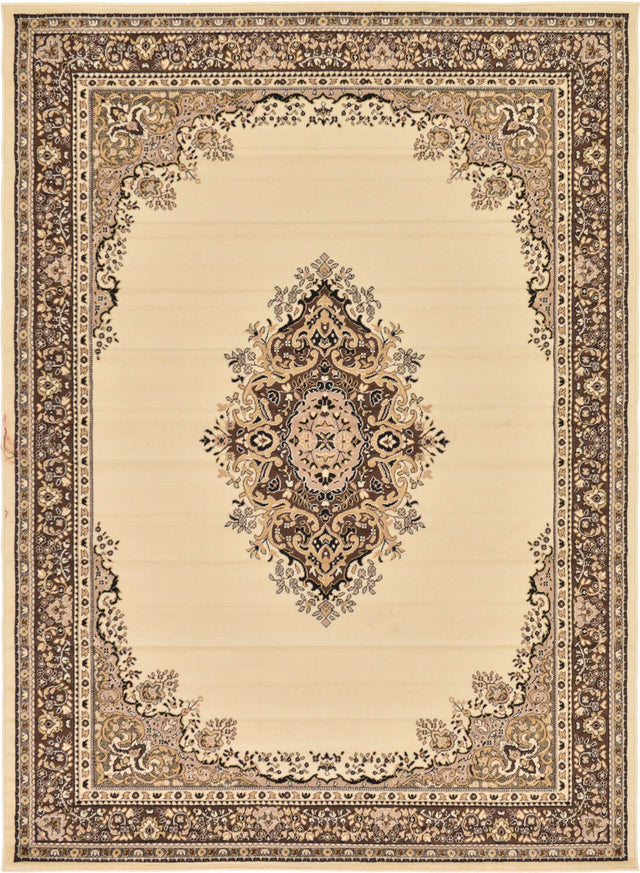 Ivory 7' 1 x 10' Reza Rectangle Area Rug 100% Polypropylene Easy Clean Traditional Motif Classic Carpet for Home Interiors for Sale at Rug Engine