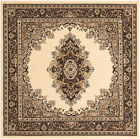 Ivory 7' 10 x 7' 10 Reza Square Area Rug 100% Polypropylene Easy Clean Traditional Motif Classic Carpet for Home Interiors for Sale at Rug Engine