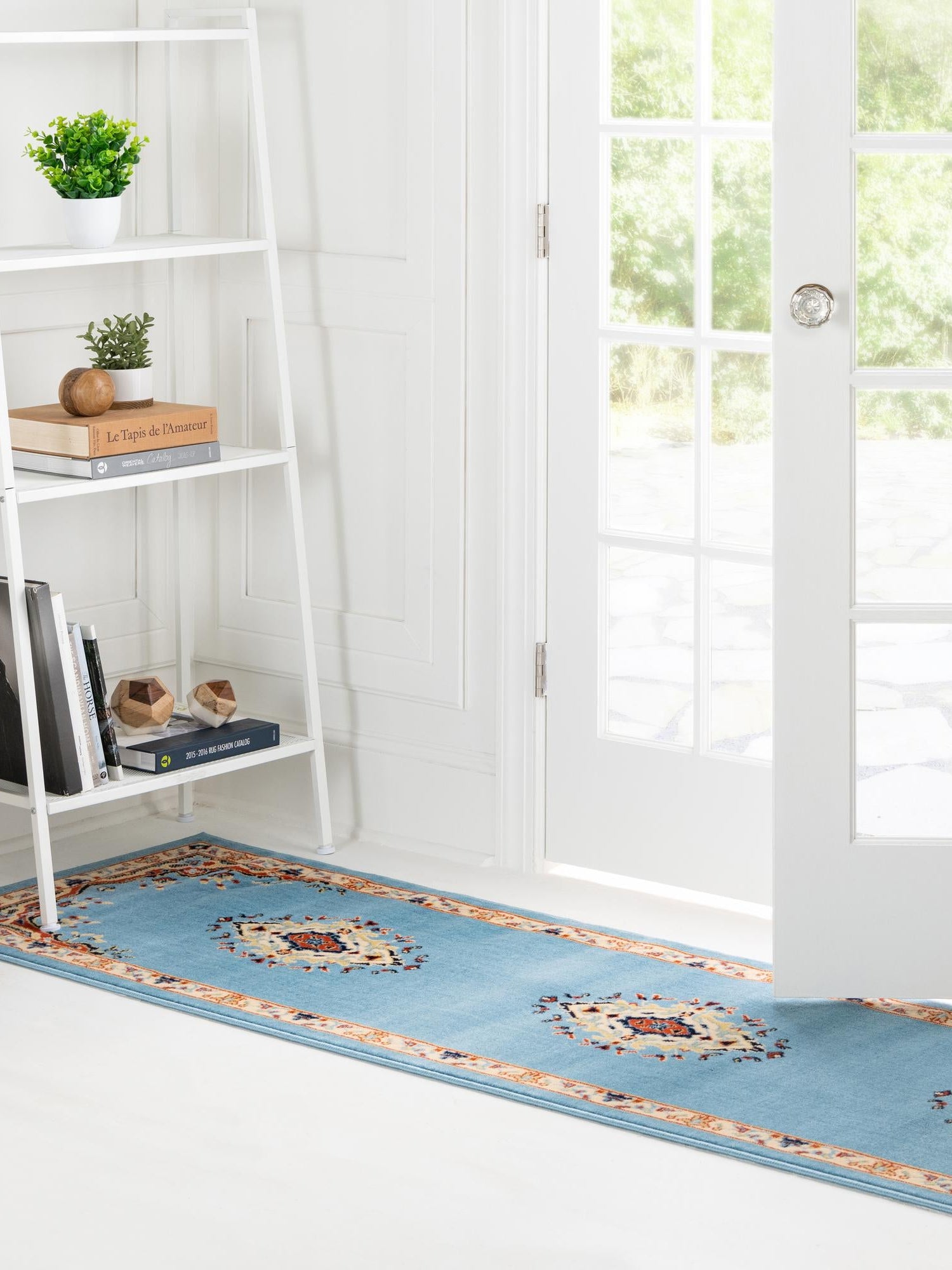 Light Blue 3' 1 x 16' 5 Reza Runner Area Rug 100% Polypropylene Easy Clean Traditional Motif Classic Carpet for Home Interiors for Sale at Rug Engine