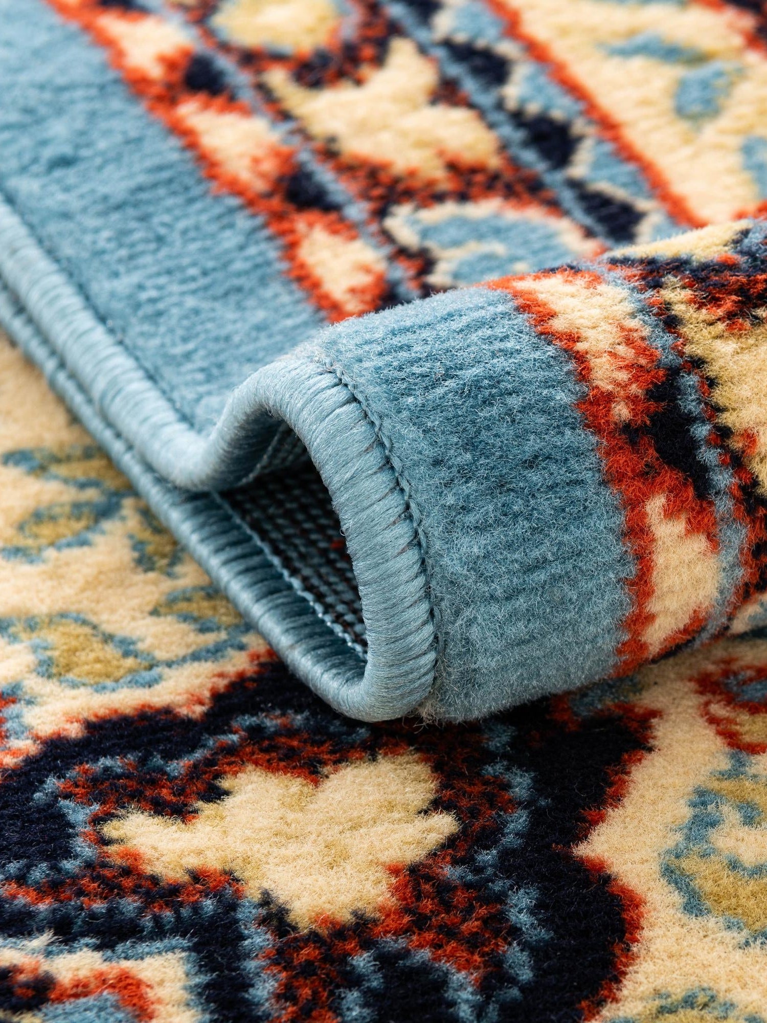 Light Blue 3' 1 x 16' 5 Reza Runner Area Rug 100% Polypropylene Easy Clean Traditional Motif Classic Carpet for Home Interiors for Sale at Rug Engine