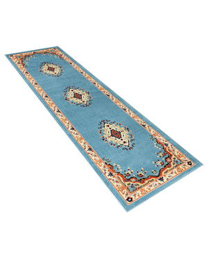 Light Blue 2' x 8' 2 Reza Runner Area Rug 100% Polypropylene Easy Clean Traditional Motif Classic Carpet for Home Interiors for Sale at Rug Engine