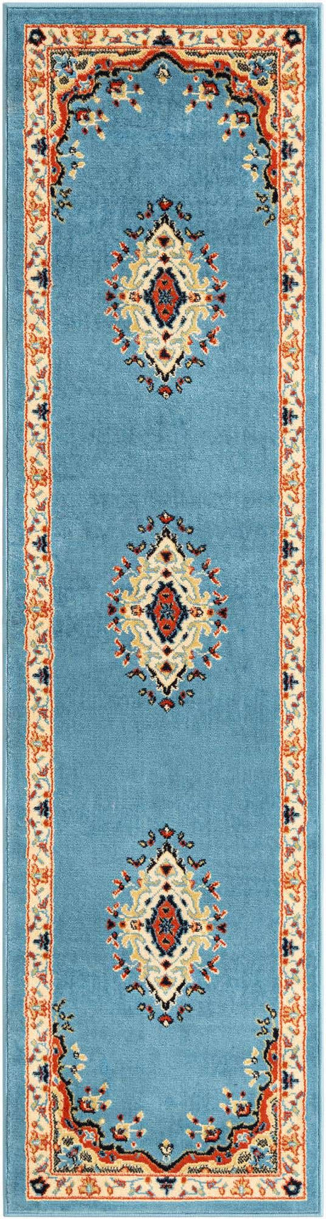 Light Blue 2' x 8' 2 Reza Runner Area Rug 100% Polypropylene Easy Clean Traditional Motif Classic Carpet for Home Interiors for Sale at Rug Engine