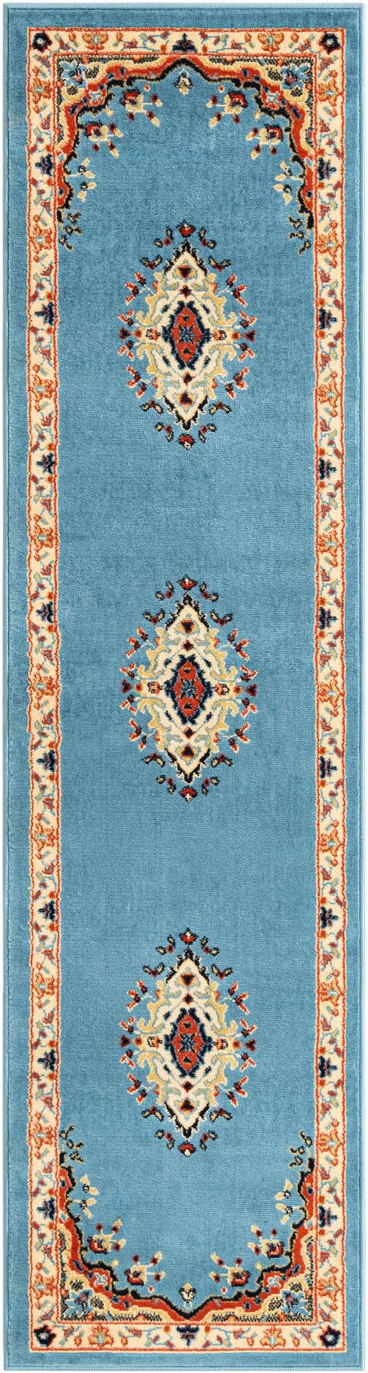 Light Blue 2' x 8' 2 Reza Runner Area Rug 100% Polypropylene Easy Clean Traditional Motif Classic Carpet for Home Interiors for Sale at Rug Engine