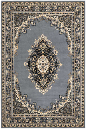 Gray 6' 1 x 9' Reza Rectangle Area Rug 100% Polypropylene Easy Clean Traditional Motif Classic Carpet for Home Interiors for Sale at Rug Engine