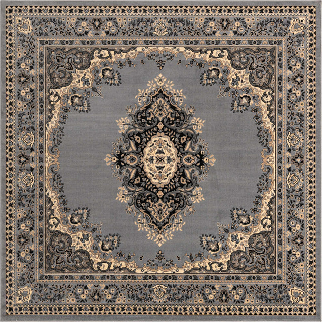 Gray 7' 10 x 7' 10 Reza Square Area Rug 100% Polypropylene Easy Clean Traditional Motif Classic Carpet for Home Interiors for Sale at Rug Engine