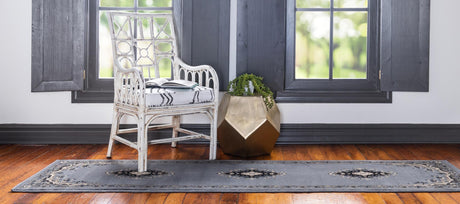 Gray 3' 1 x 16' 5 Reza Runner Area Rug 100% Polypropylene Easy Clean Traditional Motif Classic Carpet for Home Interiors for Sale at Rug Engine