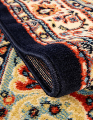 Navy Blue 2' 7 x 10' Reza Runner Area Rug 100% Polypropylene Easy Clean Traditional Motif Classic Carpet for Home Interiors for Sale at Rug Engine