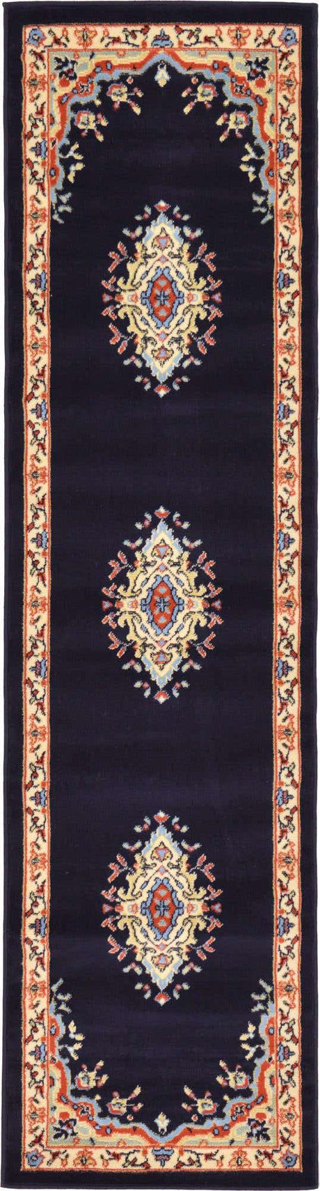 Navy Blue 2' x 8' 2 Reza Runner Area Rug 100% Polypropylene Easy Clean Traditional Motif Classic Carpet for Home Interiors for Sale at Rug Engine