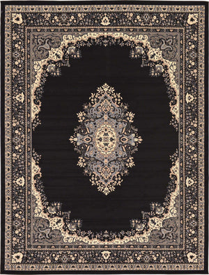 Black 10' x 13' 1 Reza Rectangle Area Rug 100% Polypropylene Easy Clean Traditional Motif Classic Carpet for Home Interiors for Sale at Rug Engine