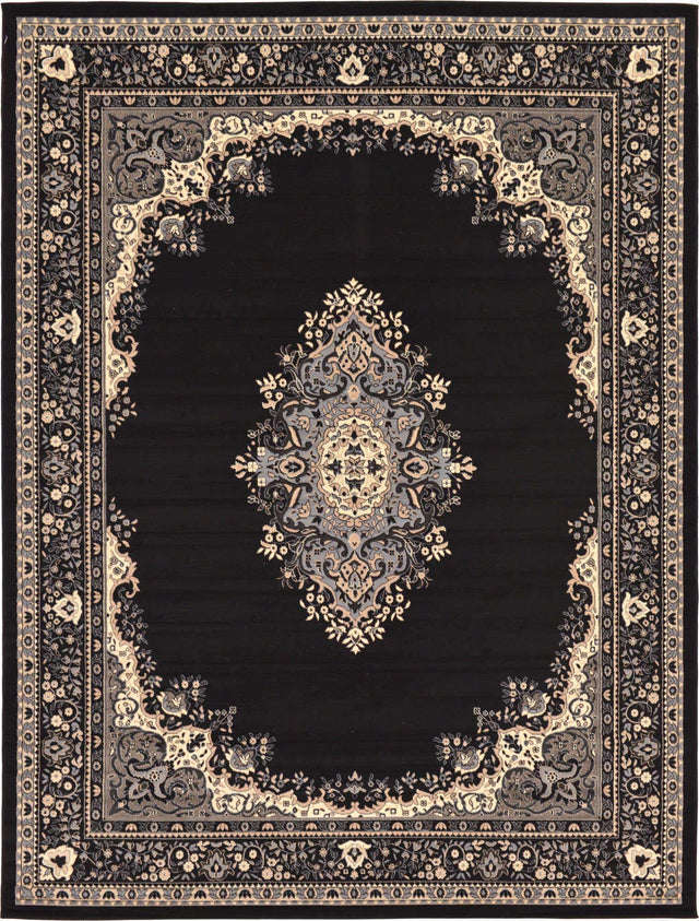 Black 10' x 13' 1 Reza Rectangle Area Rug 100% Polypropylene Easy Clean Traditional Motif Classic Carpet for Home Interiors for Sale at Rug Engine