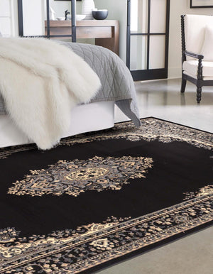 Black 4' 1 x 6' 1 Reza Rectangle Area Rug 100% Polypropylene Easy Clean Traditional Motif Classic Carpet for Home Interiors for Sale at Rug Engine
