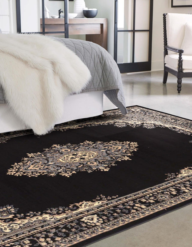 Black 4' 1 x 6' 1 Reza Rectangle Area Rug 100% Polypropylene Easy Clean Traditional Motif Classic Carpet for Home Interiors for Sale at Rug Engine