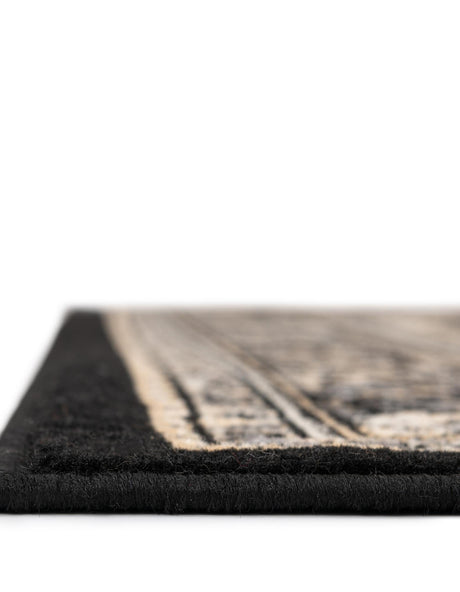 Black 6' 1 x 9' Reza Rectangle Area Rug 100% Polypropylene Easy Clean Traditional Motif Classic Carpet for Home Interiors for Sale at Rug Engine
